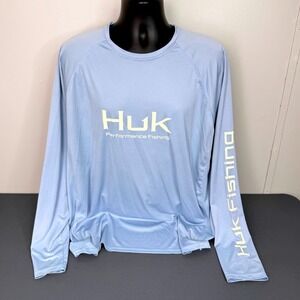 Huk Fishing Shirt Mens XXL Pursuit Long Sleeve Light Blue Performance Logo Tee